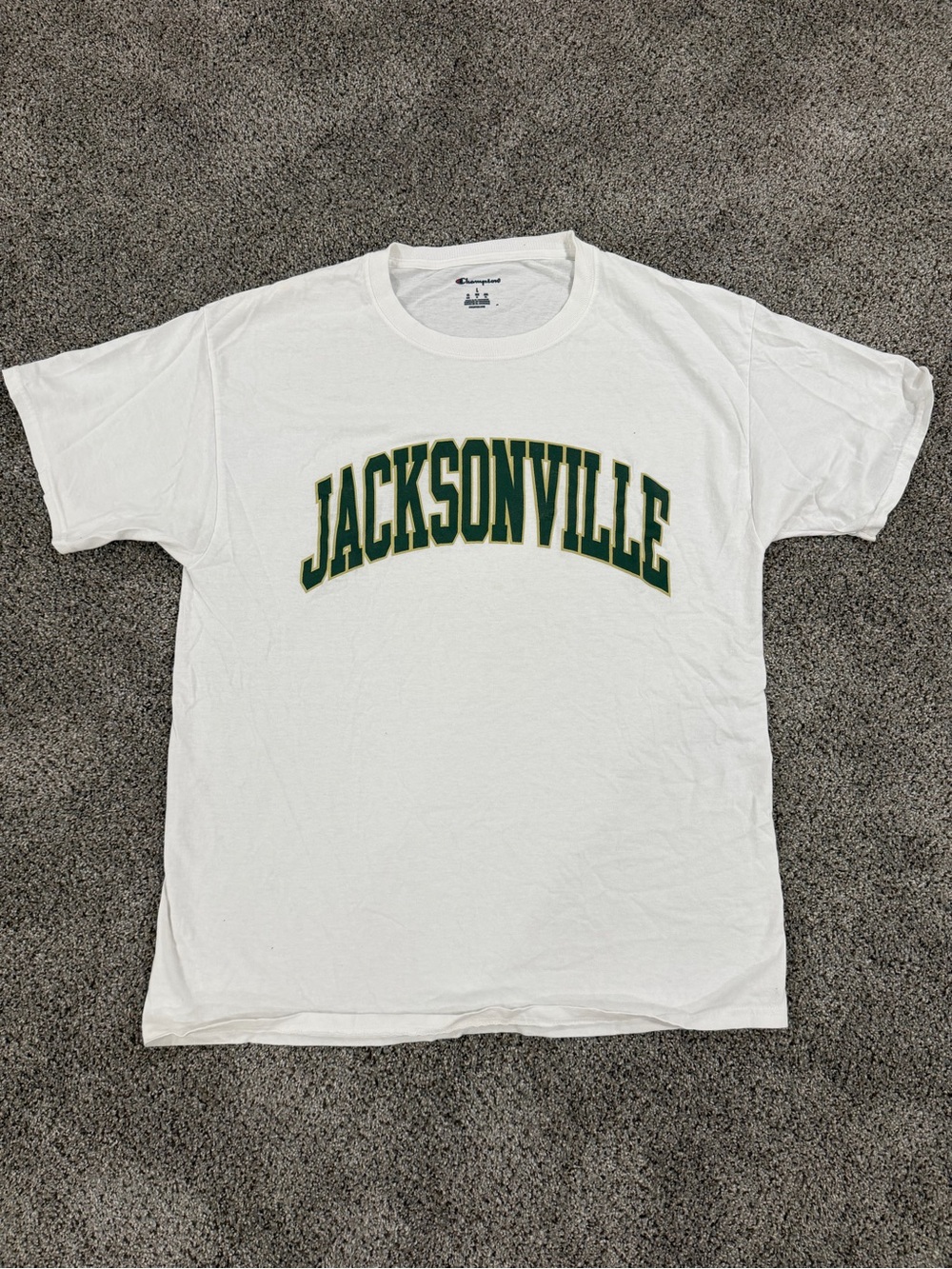 Champion White T-Shirt with Green Jacksonville Arch